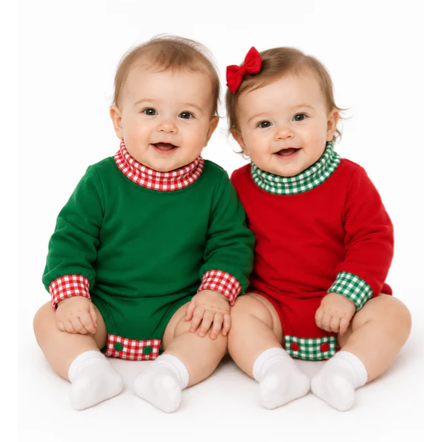 Holiday Gingham Mock Neck Baby Sweatshirt Bubble (ETA September)
