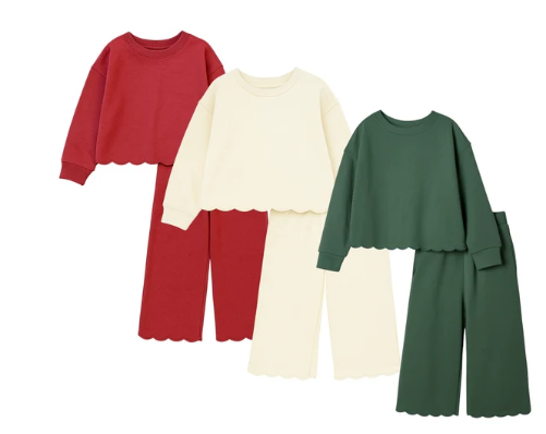 Girls Scalloped Set - Red, Cream or Green
