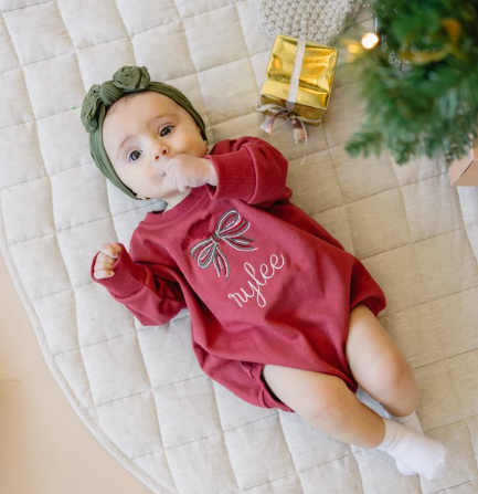 Sweatshirt Bubble Romper - Red or Green